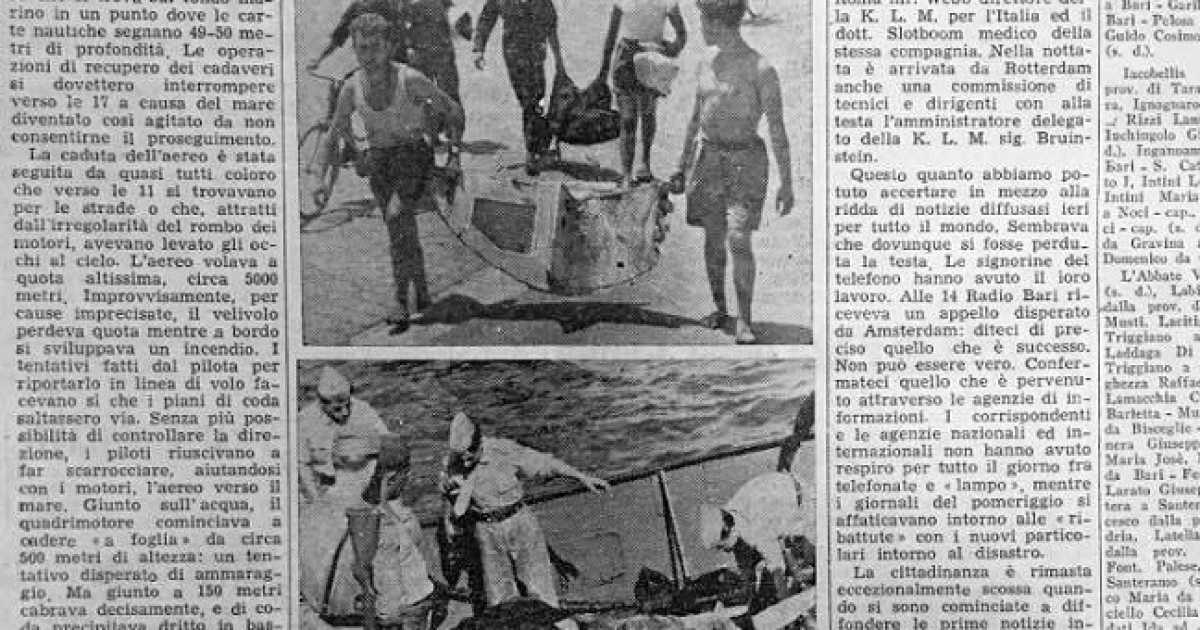 Bari e il suo disastro aereo: nel 1949 un volo precipit� a un km dalla costa